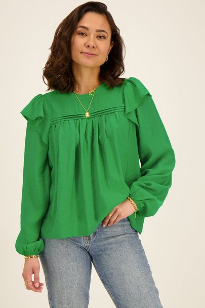 Fel groene blouse met ruffles