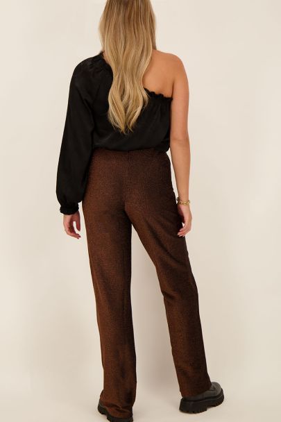 Pantalon marron coupe droite à paillettes