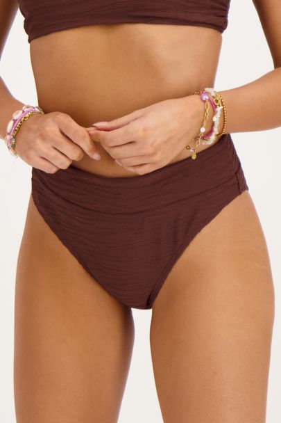 Brown high-waisted bikini bottoms with texture