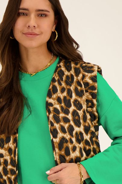 Veste sans manches marron avec motif léopard