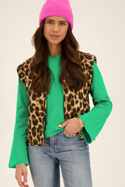 Veste sans manches marron avec motif léopard