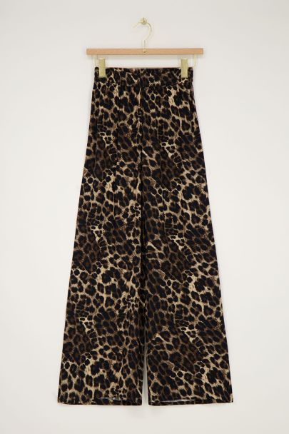 Bruine panterprint wide leg broek