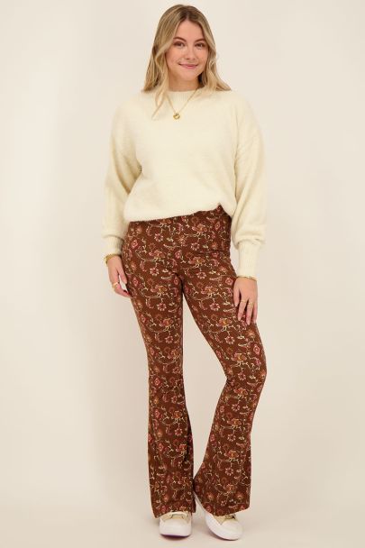 Brown flared leggings with graphic print