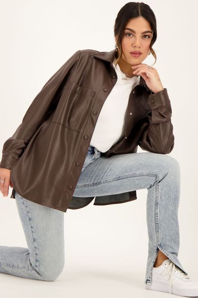 Brown faux leather blouse