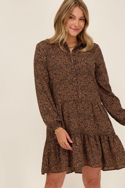 Robe chemise marron à imprimé guépard