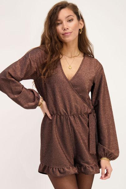 Brown glitter ruffled playsuit