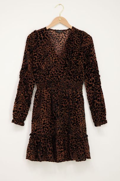 Robe marron en velours avec imprimé léopard