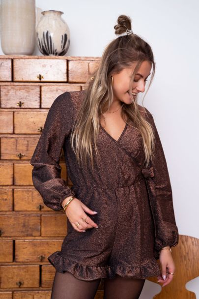 Brown glitter ruffled playsuit