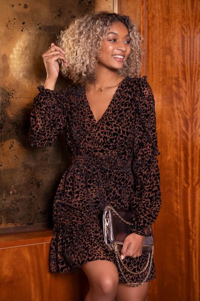 Brown dress with velvet leopard print