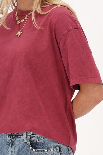 Burgunderfarbenes Basic T-Shirt Acid Wash