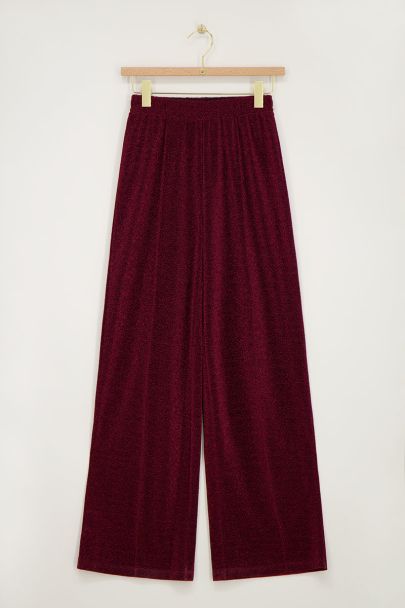 Burgundy lurex wide leg broek
