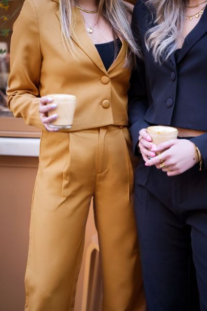 Camel cropped blazer with buttons