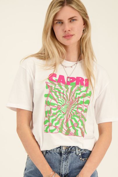 Wit T-shirt Capri groene print