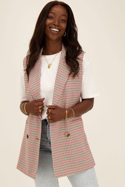 Checkered gilet with buttons