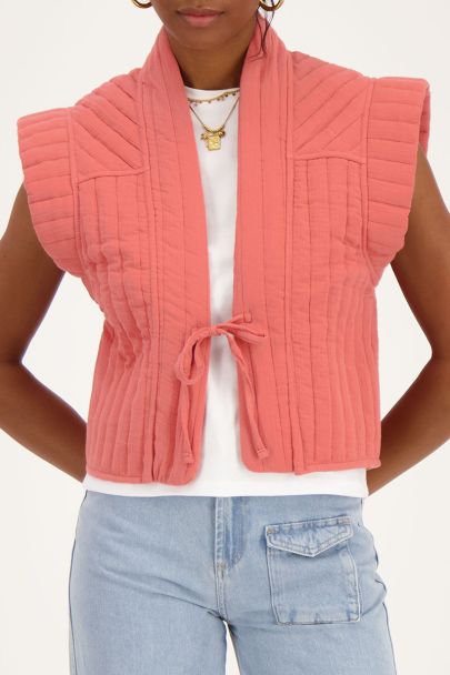 Koraal-roze gilet met strikje