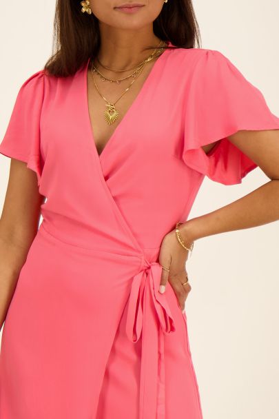Coral short sleeved wrap dress