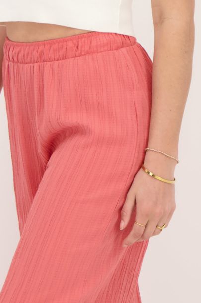 Coral wide leg crinkle trousers