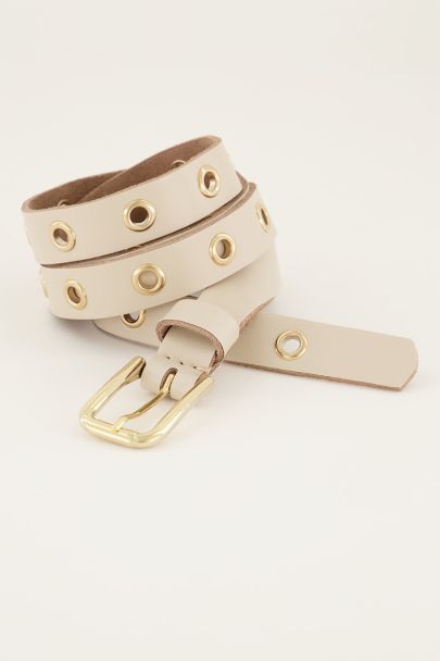 Ceinture crème en cuir avec œillets dorés | My Jewellery