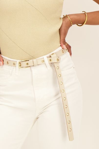 Cream leather belt with gold rings