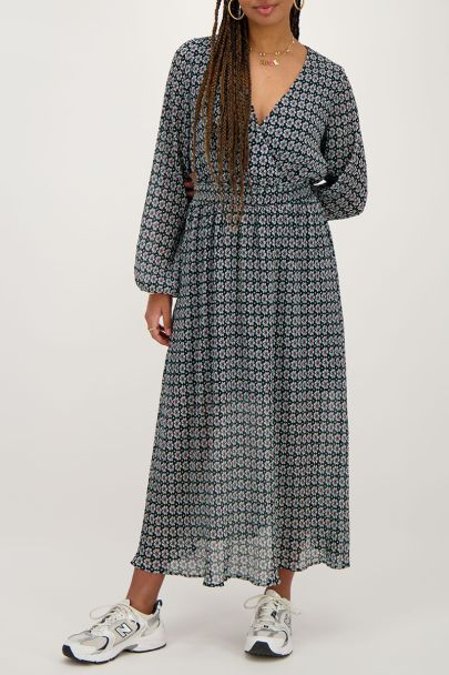 Robe midi bleu foncé à imprimé fleuri