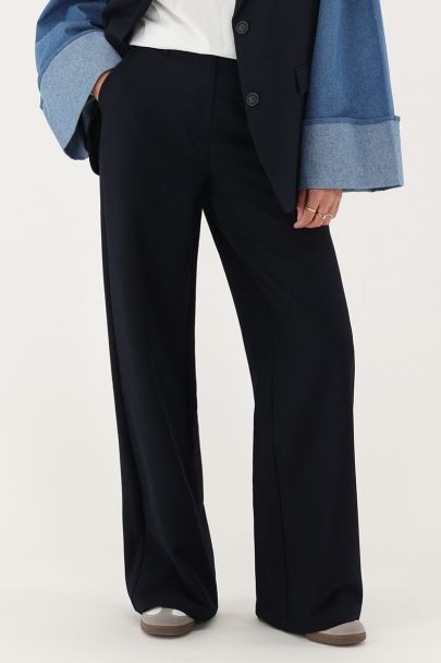 Donkerblauwe wide leg pantalon met steekzakken