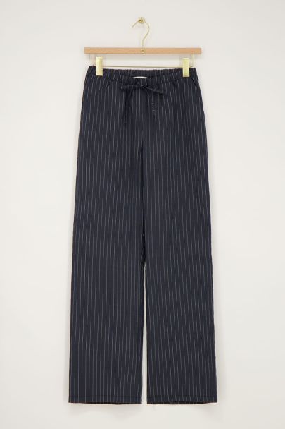 Donkerblauwe wide leg broek met strepen
