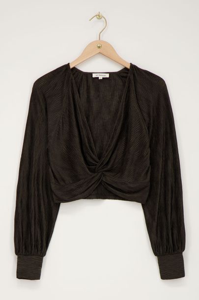 Donkergroene geplooide top met knoop