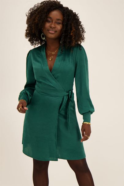 Robe portefeuille vert foncé effet satin