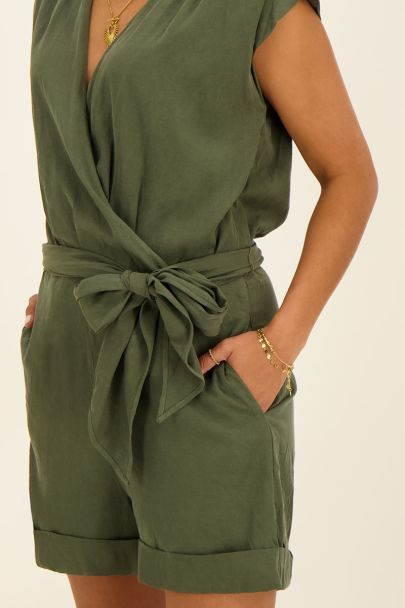 Donkergroene mouwloze playsuit met overslag