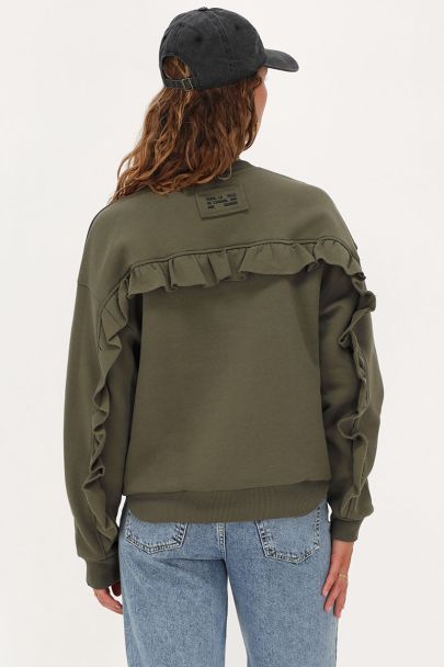 Sweat vert foncé avec volant et écusson