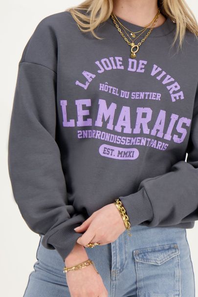 Donkergrijze sweater la joie de vivre