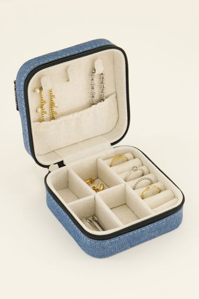 Square denim jewellery case