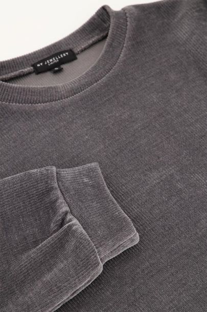 Donkergrijze sweater met corduroy