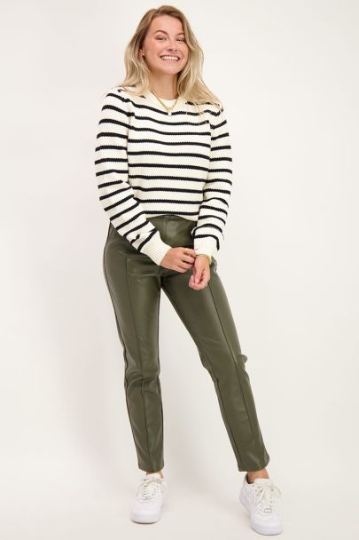 Dark green leather-look trousers