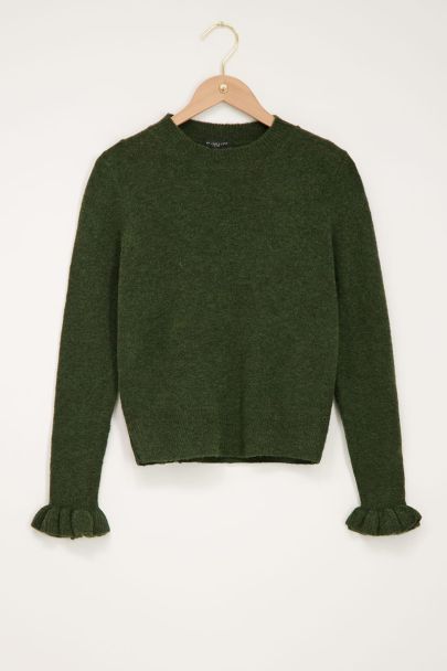 Dark green ruffled sleeve sweater