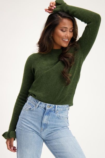 Dark green ruffled sleeve sweater