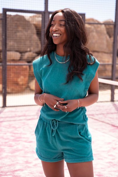 Dark green sleeveless terry top