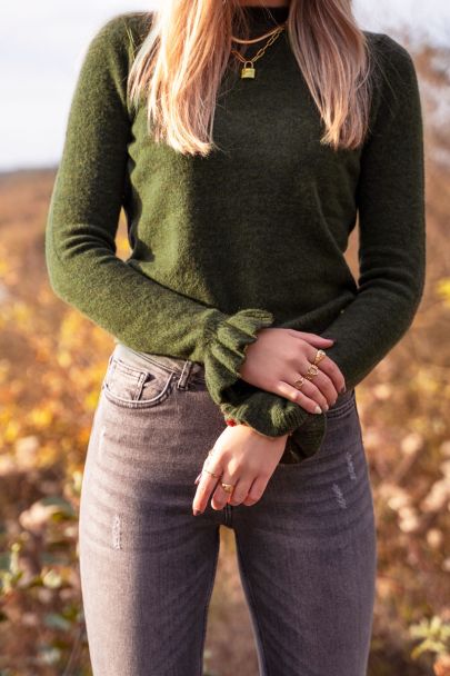 Dark green ruffled sleeve sweater