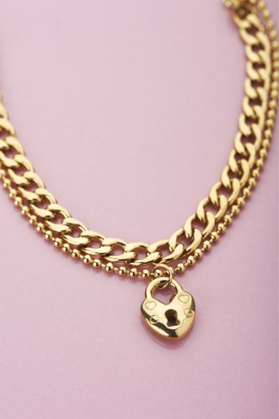 Double chain necklace with lock