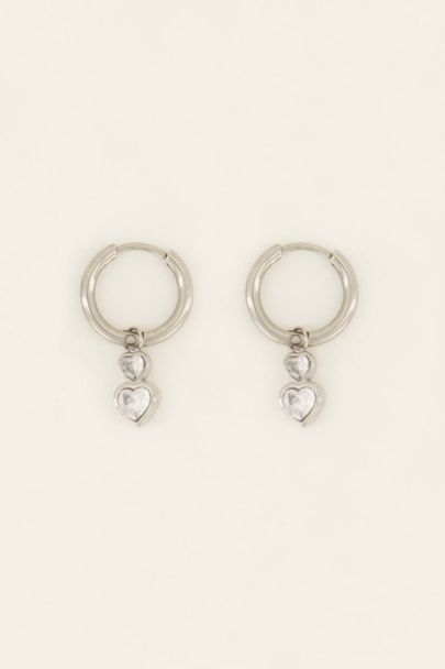 Oorringen met dubbel hartje van strass | My Jewellery
