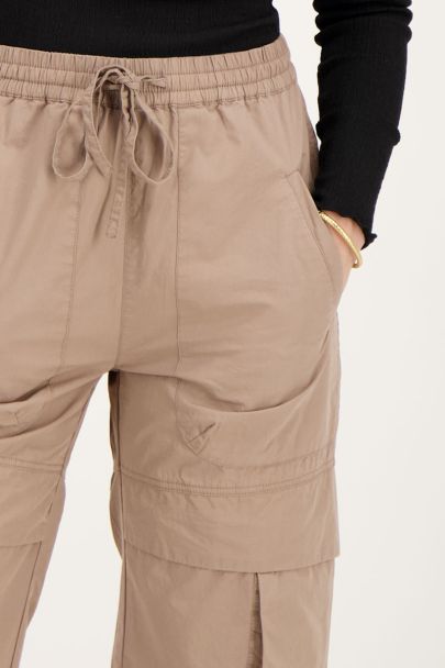 Brown cargo trousers with elasticated waistband