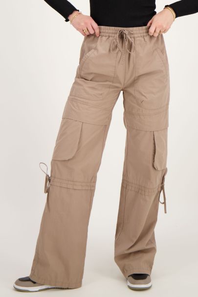 Brown cargo trousers with elasticated waistband