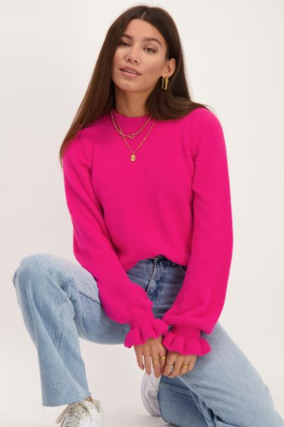 Truien Hard Roze Trui Zusss Ronde Hals Brei Trui Met Lurex