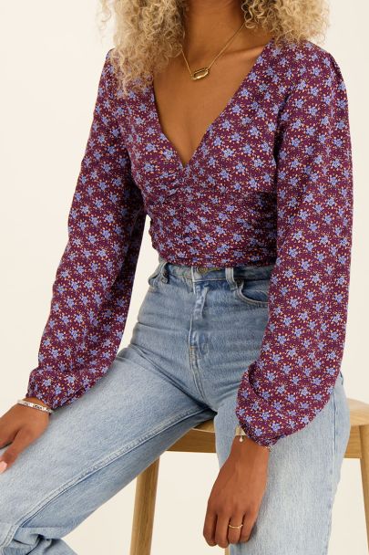 Crop top à imprimé floral et taille smockée