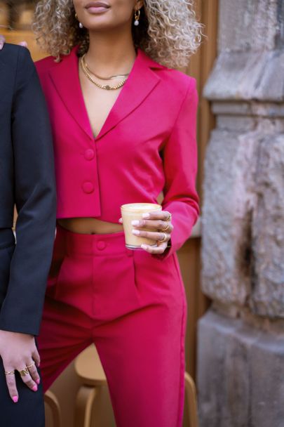 Fuchsia cropped blazer with buttons