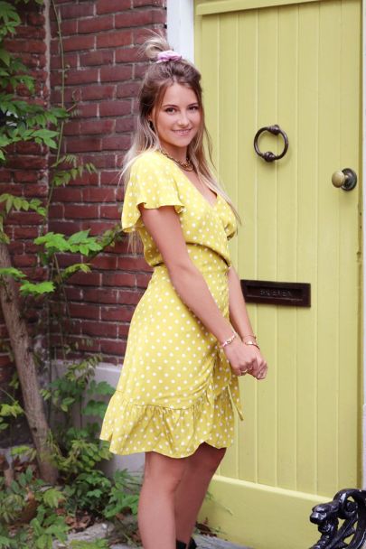 Robe portefeuille jaune à pois