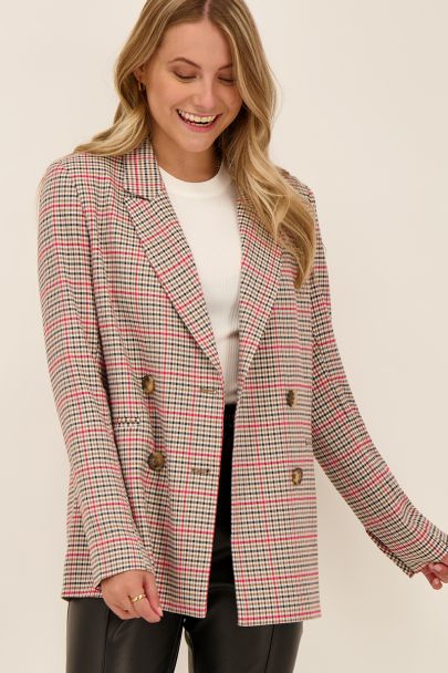 Checkered oversized double breasted blazer