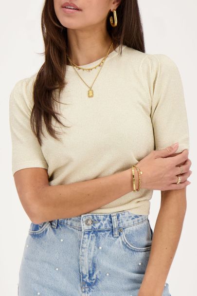 Gold lurex top with short sleeves