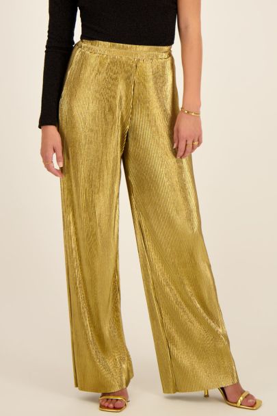 Gold pleated wide leg pants