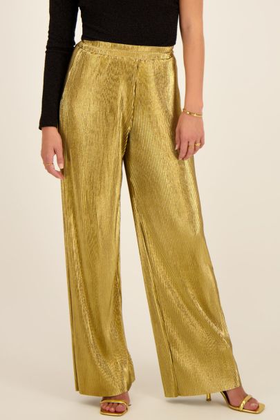 Gouden plissé wide leg broek